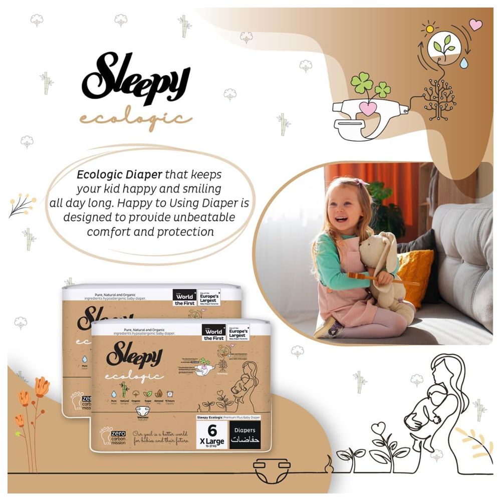 سليبي - حفاضات صديقة للبيئة فاخرة بشريط لاصق - حجم 6 - 15-27 كلغ - 32 حفاض