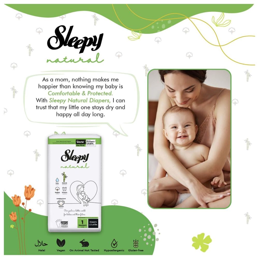 Sleepy - Natural Baby Dry Diapers - Size 1 - 2-5 Kg - 80 Count