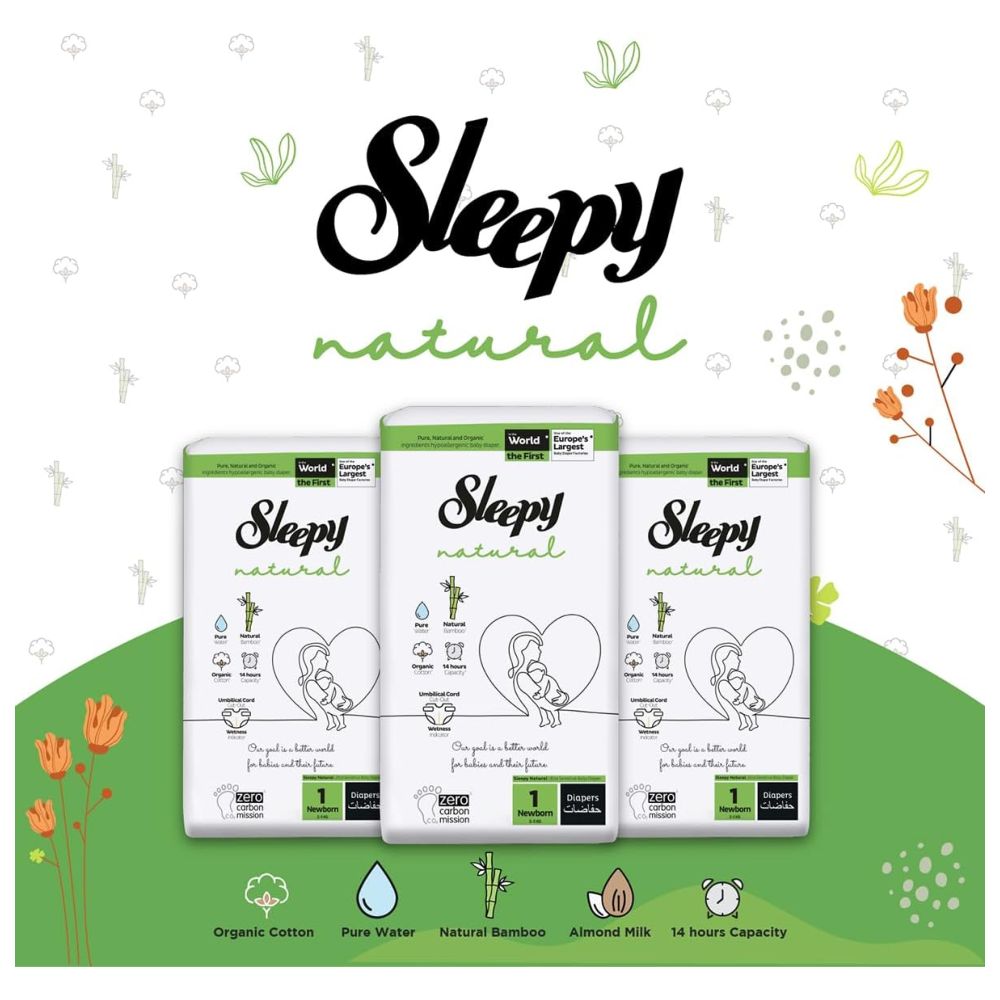 Sleepy - Natural Baby Dry Diapers - Size 1 - 2-5 Kg - 80 Count