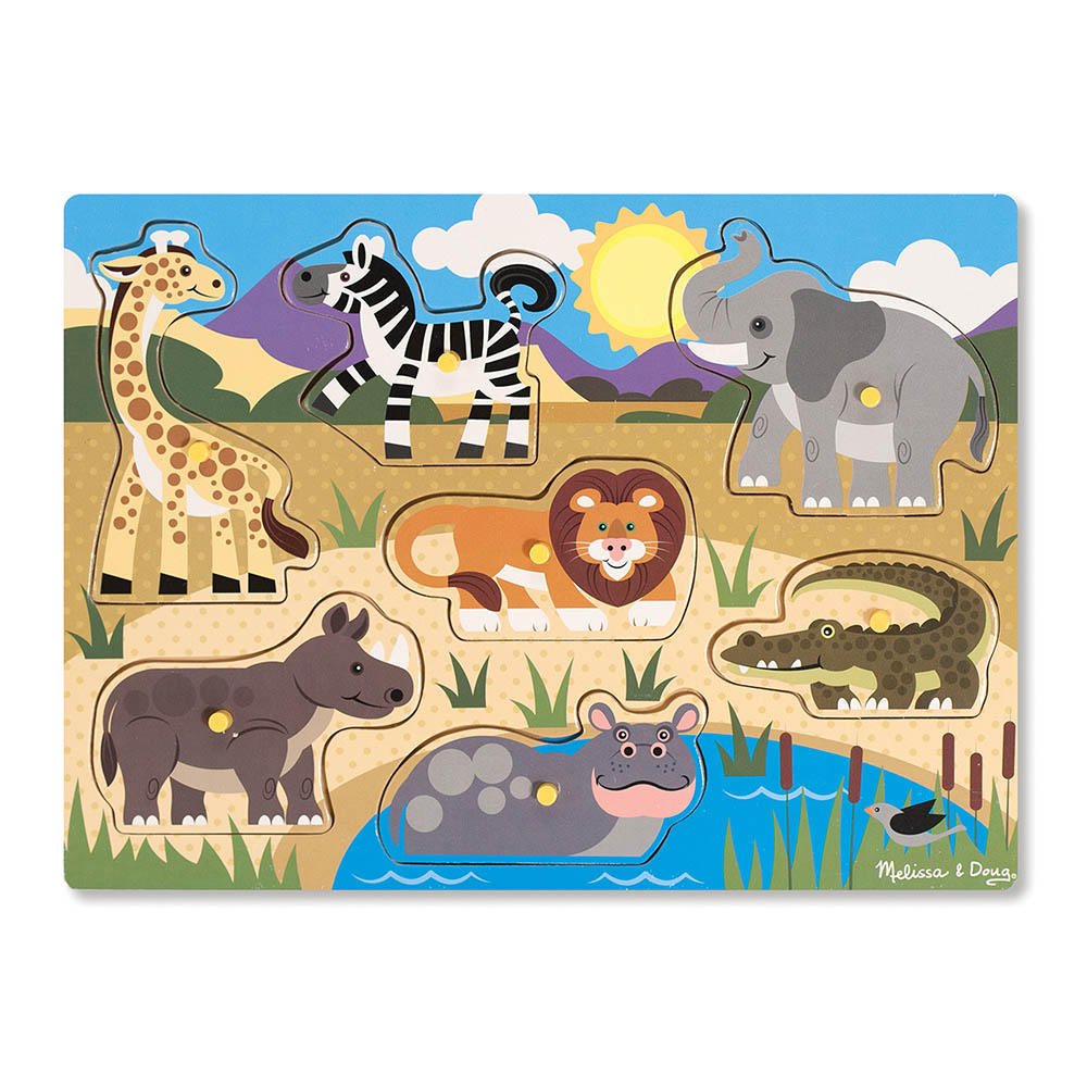 Melissa & Doug Safari Wooden Peg Puzzle - 7 Pcs