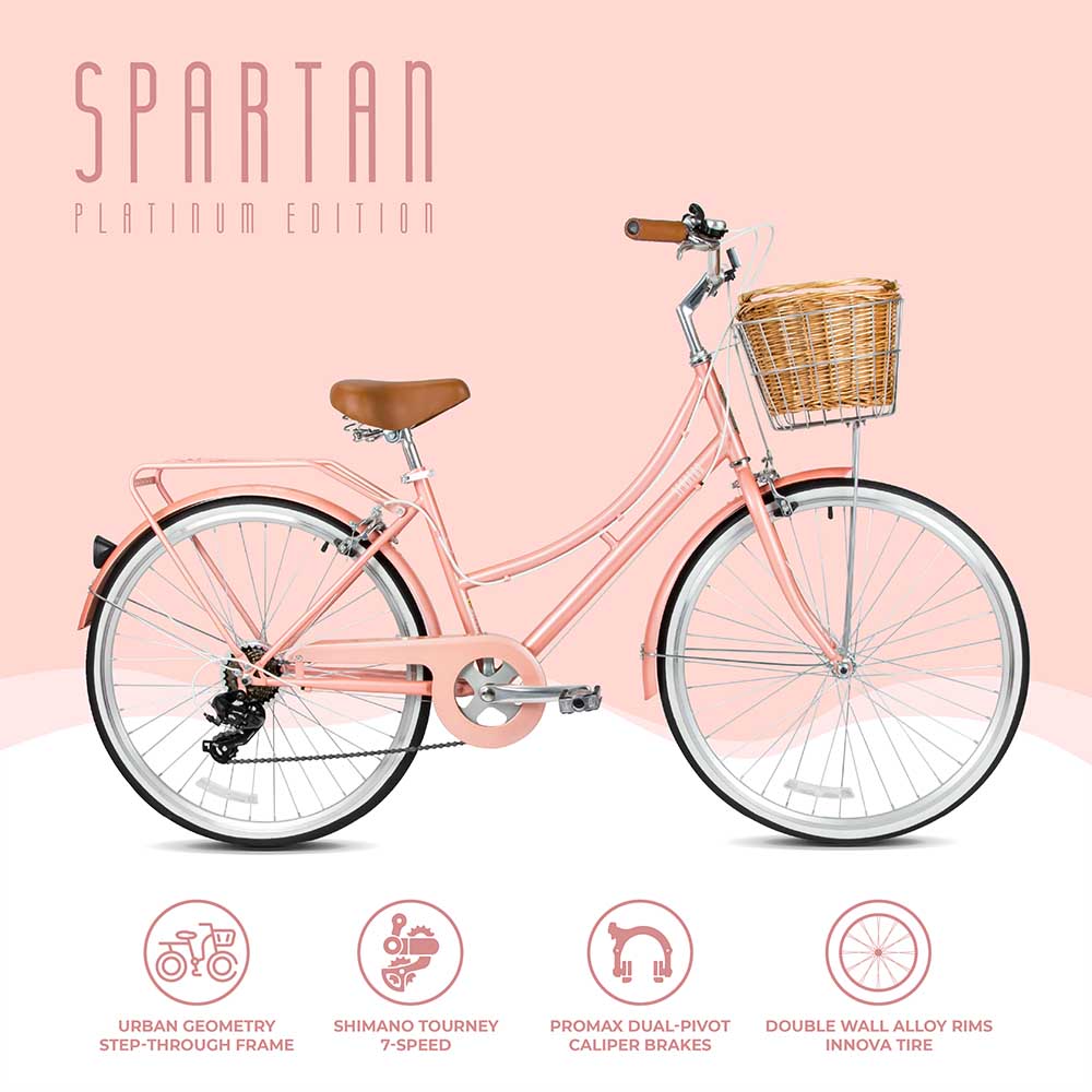 Spartan - 26" Platinum City Bike With Gears for Women - Peach