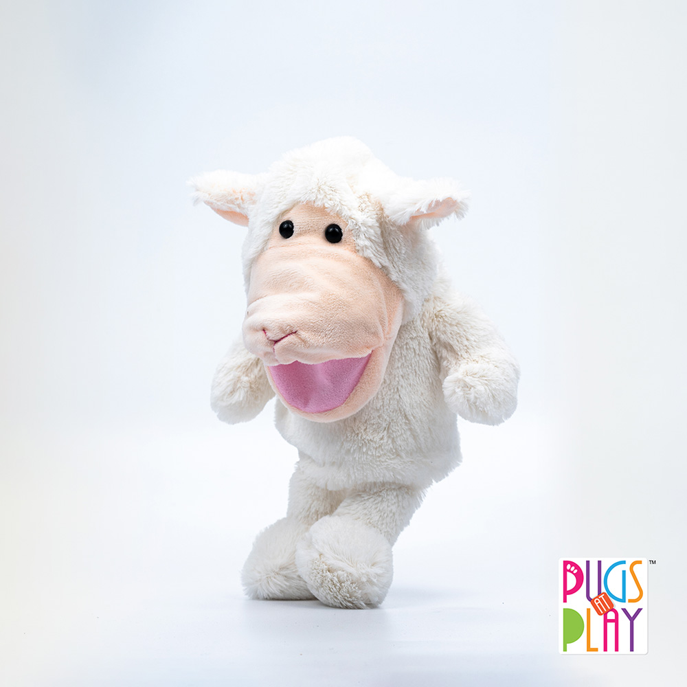 Pugs At Play - Battery Operated Puppet Lamb - White - 12-Inch