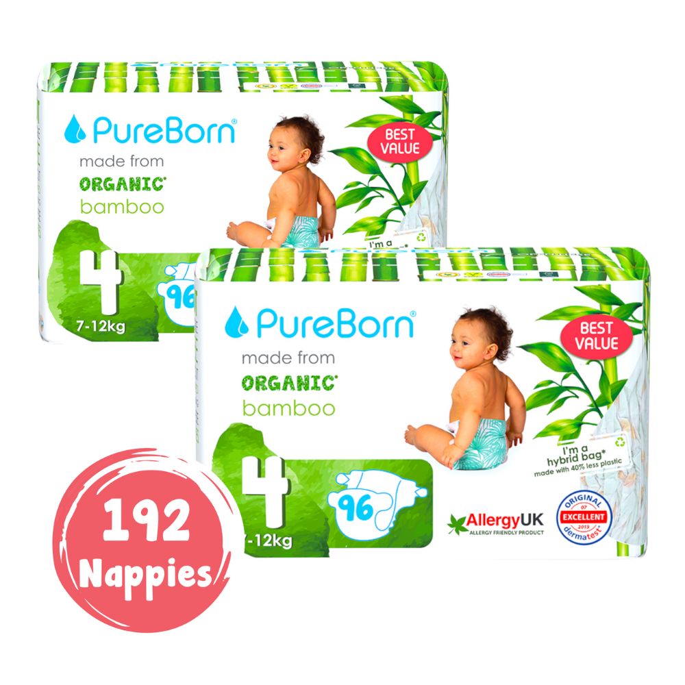Pureborn Size 4 Master Pack 7-12kg Nappy 96's Pack of 2- 192 pcs Assorted