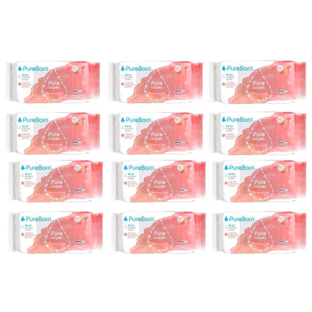 بيور بورن- مناديل  مبللة بالغريبفروت 60 مناديل× 12 عبوة - 720 منديل- متنوع