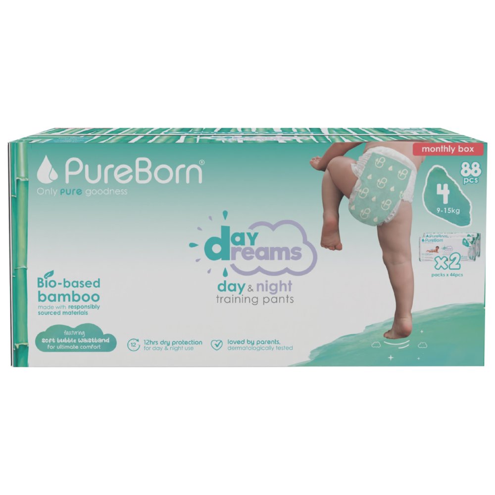 Pureborn - Daydreams Diaper Pants - Size 4 - 9-15 kg - 88 Count- Assorted Print