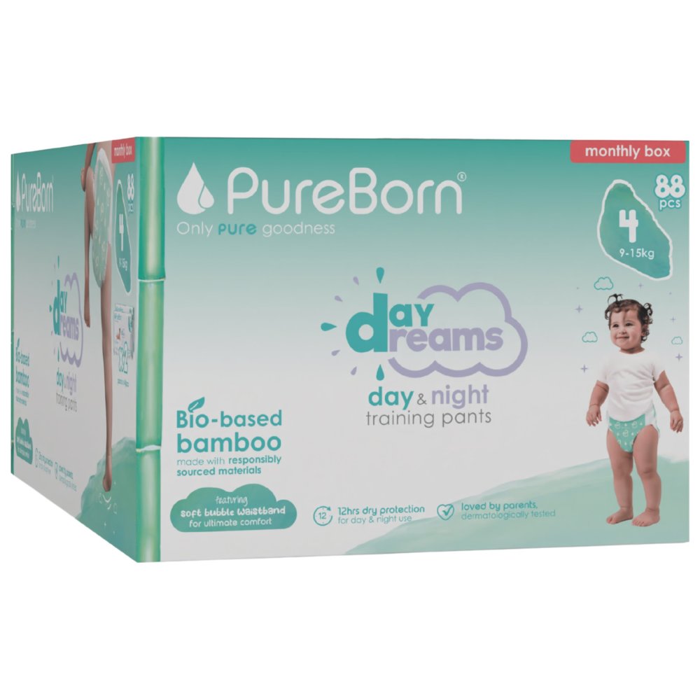 Pureborn - Daydreams Diaper Pants - Size 4 - 9-15 kg - 88 Count- Assorted Print