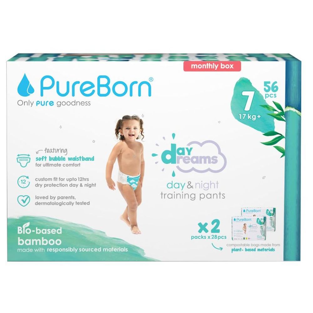 Pureborn - Daydreams Diaper Pants - Size 7 - 17+ kg - 56 Count- Assorted Print