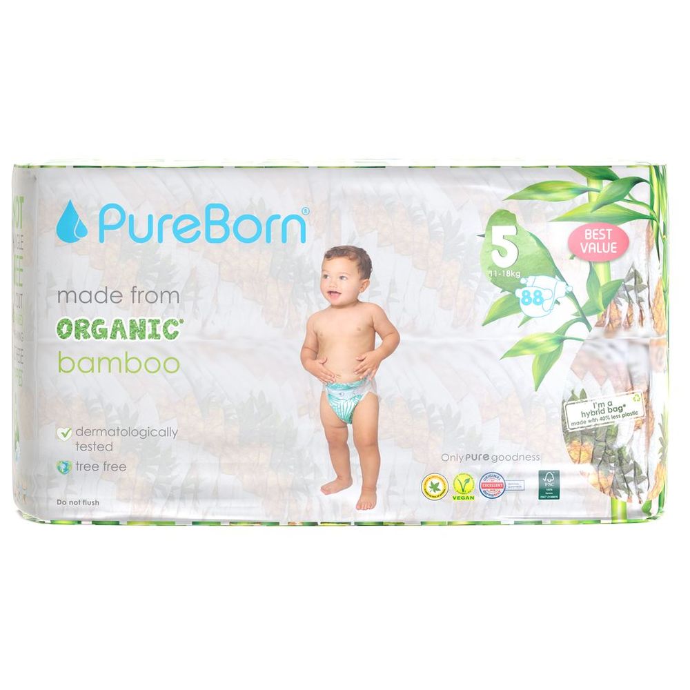 Pureborn Value Pack Nappies 11-18kg Size 5 - 88pcs - Pineapple