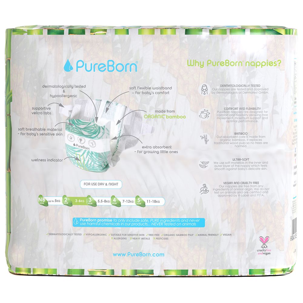Pureborn - Value Pack Nappies 3-6kg Size 2 - 128pcs - Pineapple