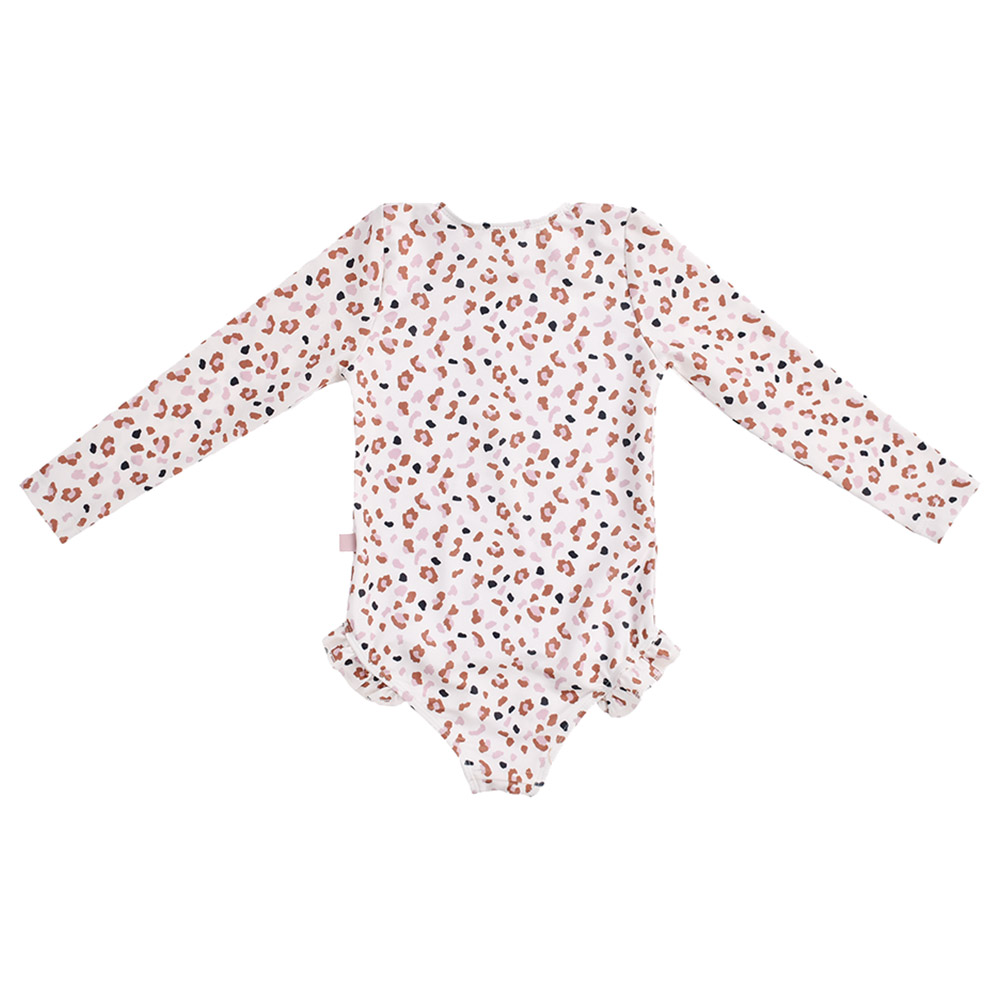 Swim Essentials - Kaki Leopard All Over Girls Swimsuit - Off-White