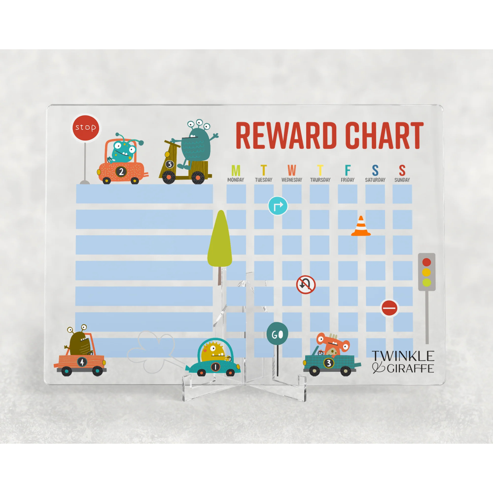Twinkle & Giraffe Designs - Little Racer Monsters Acrylic Reward Chart