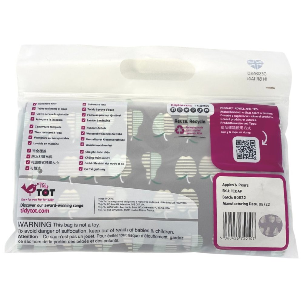 Tidy Tot - Bib - Apples & Pears - Dove Grey