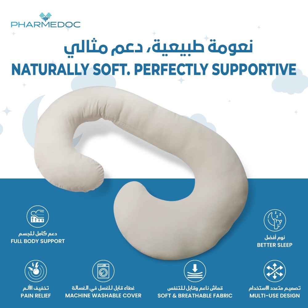 Pharmedoc - Jersey Fabric C Shape Full Body Pillow - Natural