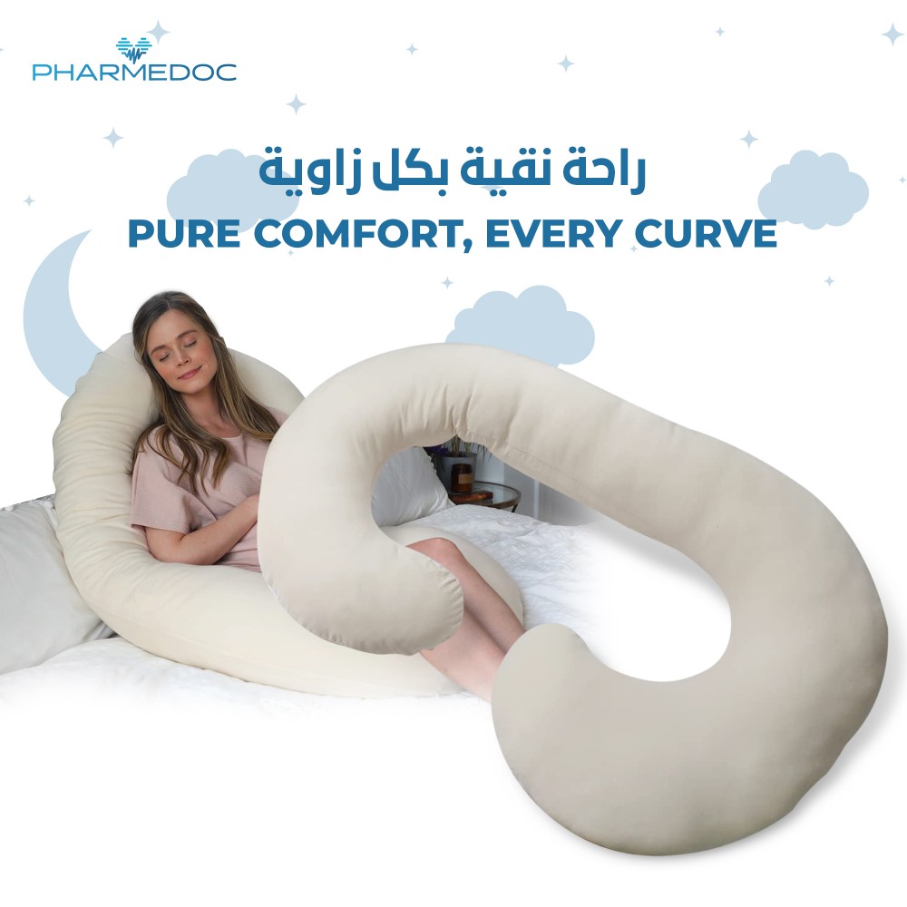 Pharmedoc - Jersey Fabric C Shape Full Body Pillow - Natural