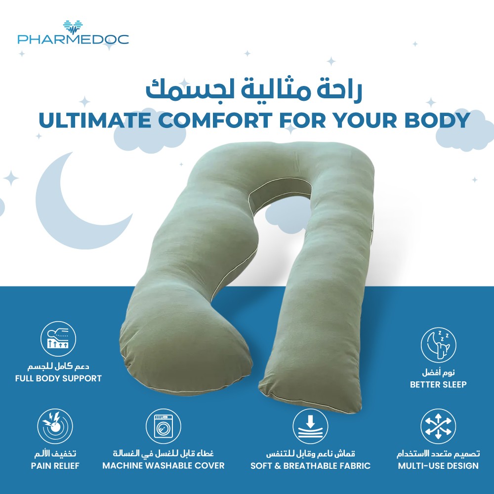 Pharmedoc - Jersey Cotton U Shape Full Body Pillow - Sage