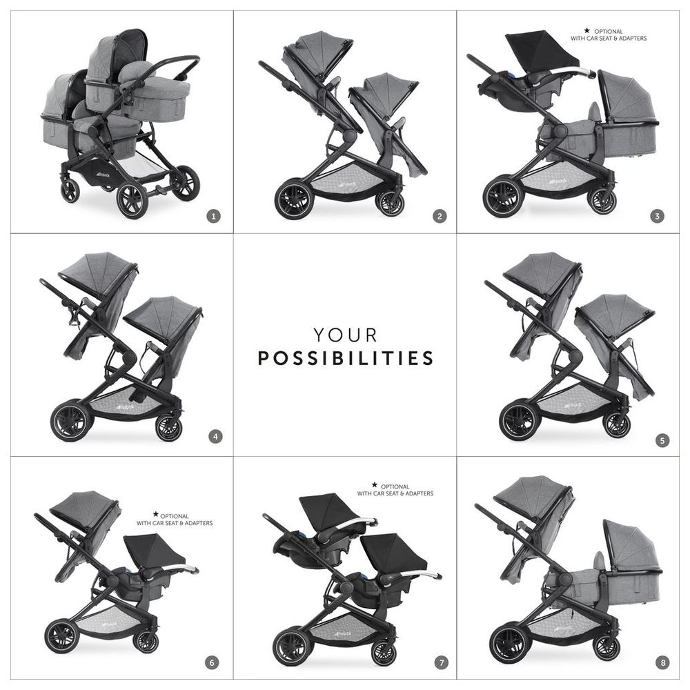 Hauck - Atlantic Twin  Double Stroller with Reversible Seats, Full Recline - Grey