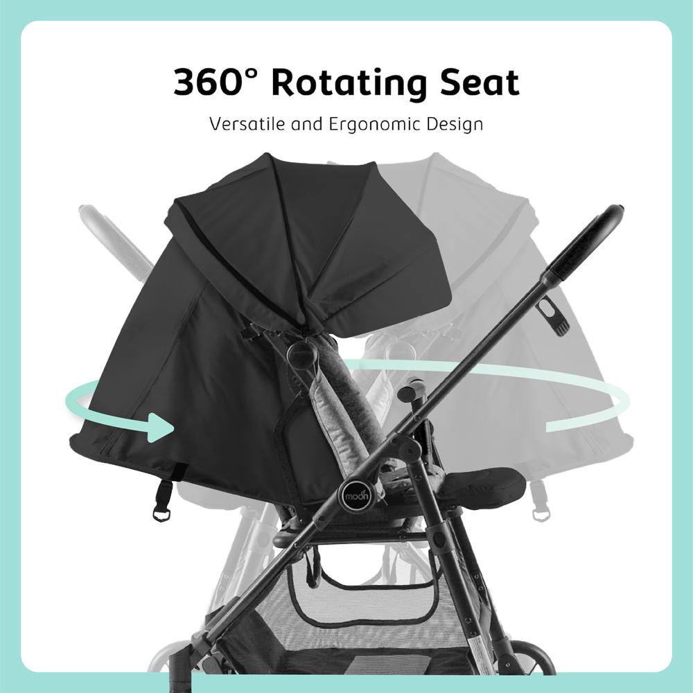 Moon Revo 360 Degree Rotable Travel/Cabin Baby Stroller - Black