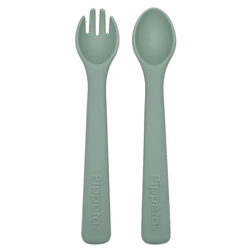 بيبيتا - ملعقة وشوكة سيليكون - أخضر ميدو