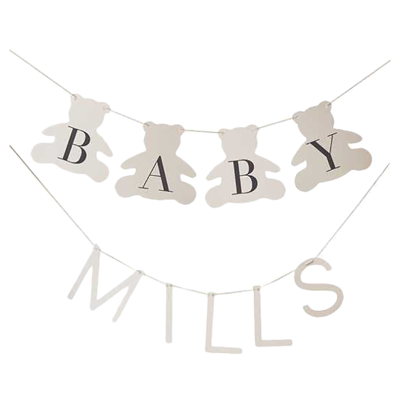 Ginger Ray - Customisable Baby Name Bear Bunting - Taupe