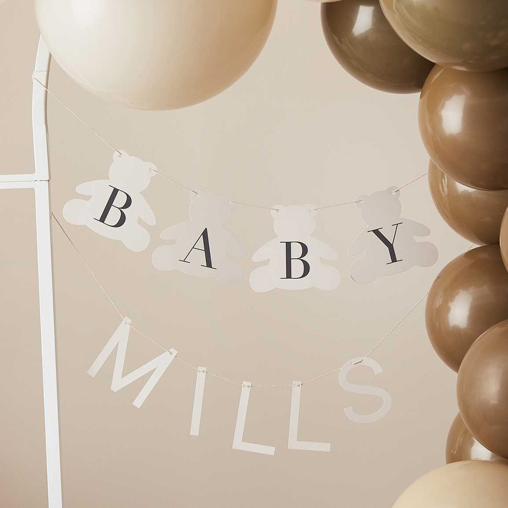 Ginger Ray - Customisable Baby Name Bear Bunting - Taupe