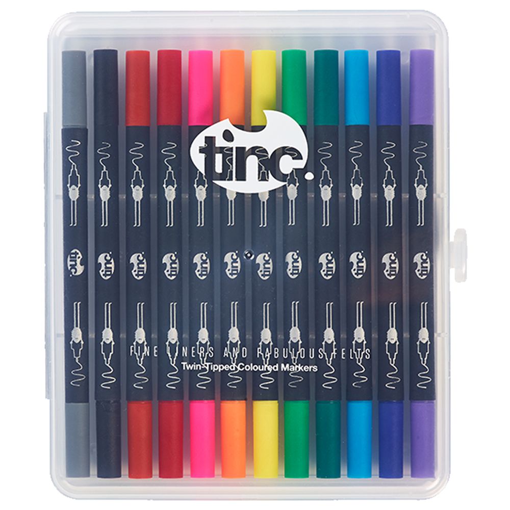 أقلام تلوين برأس لباد ورأس دقيق من تنك - ملون