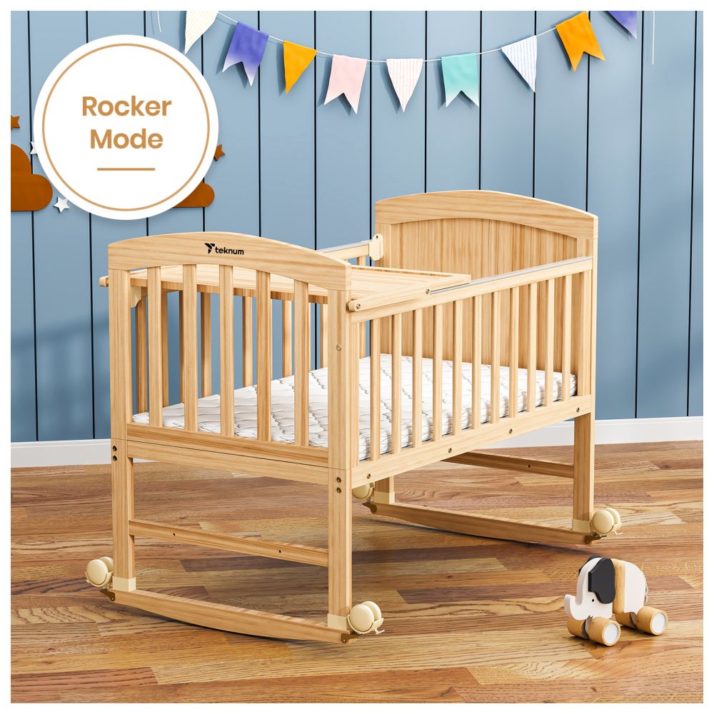 Teknum 7-in-1 Convertible Kids Bed & Bedside Crib with Mattress, Mosquito Net & Detachable Wheels