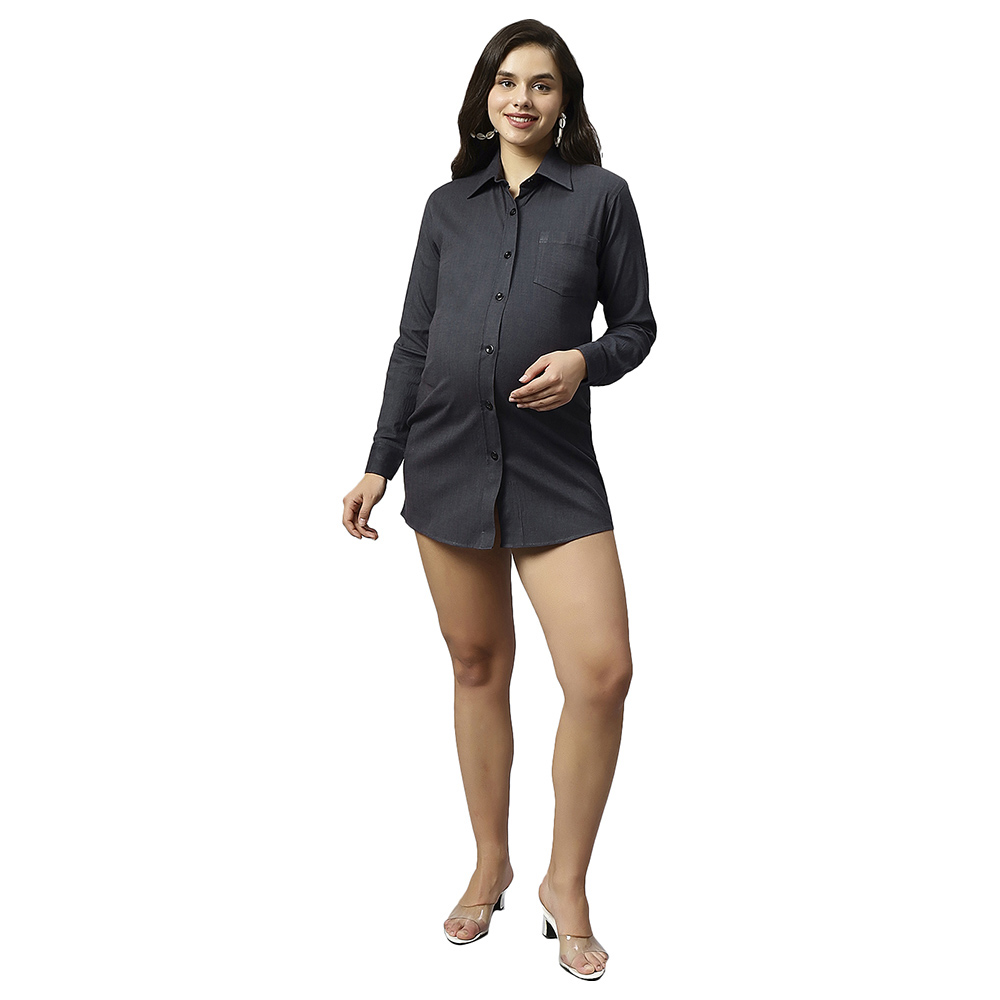 تامي - قميص جينز طويل للحوامل - رمادي