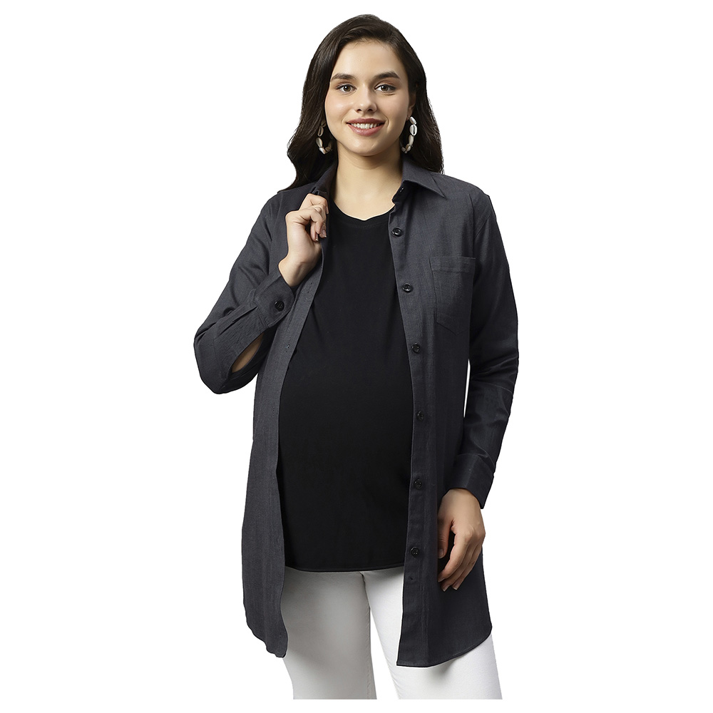 تامي - قميص جينز طويل للحوامل - رمادي