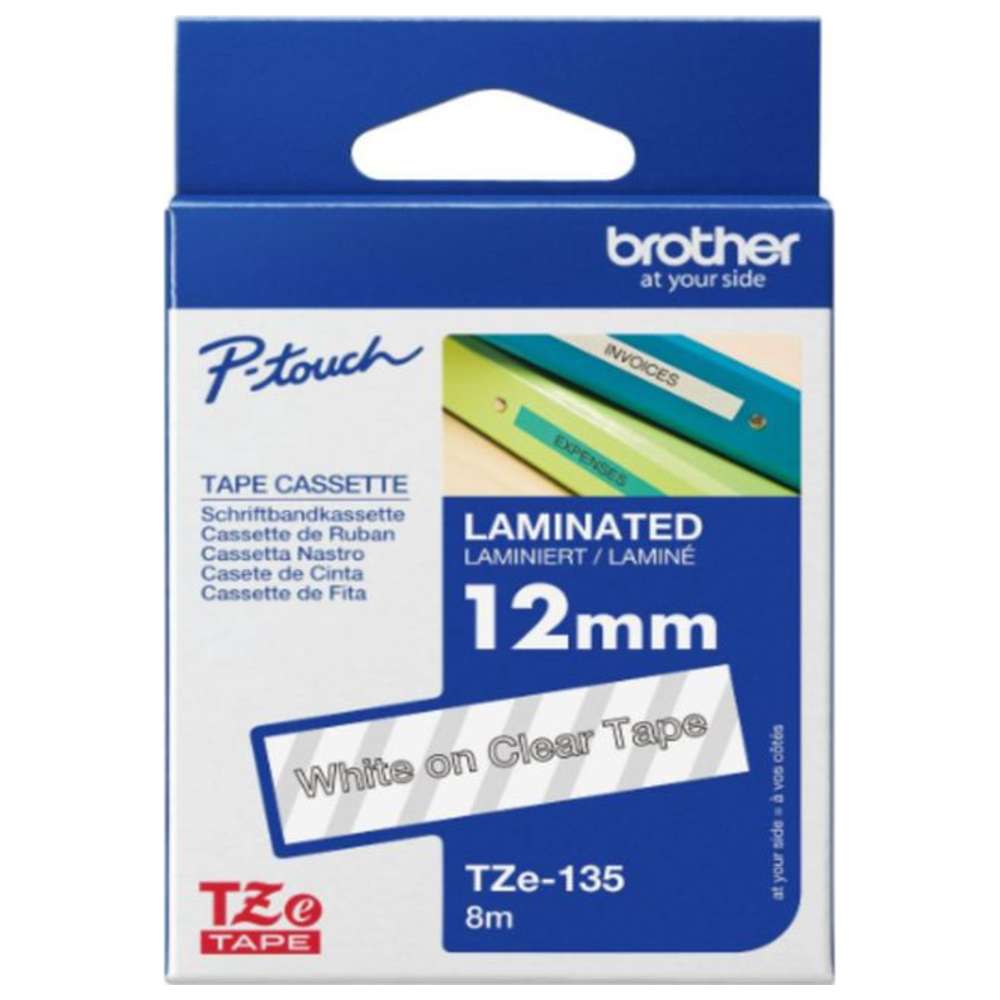 Brother - 12mm White On Clear Label Tape 
