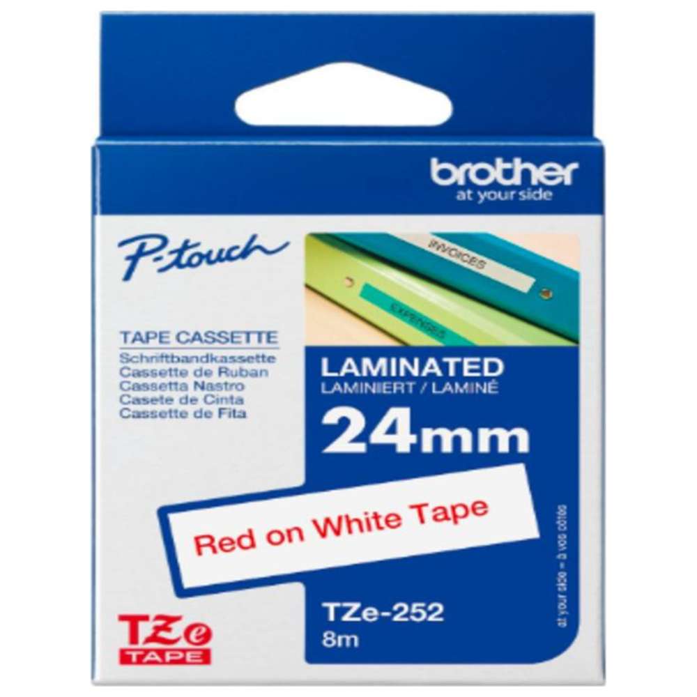 Brother - 24mm Red On White Laminated Label Tape TZE-252