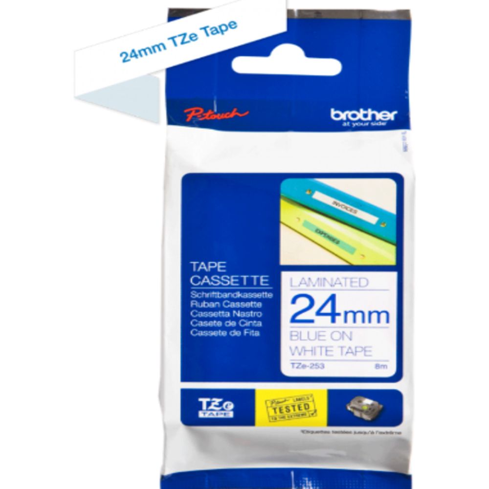 Brother - 24mm Blue On White Laminated Label Tape TZE-253