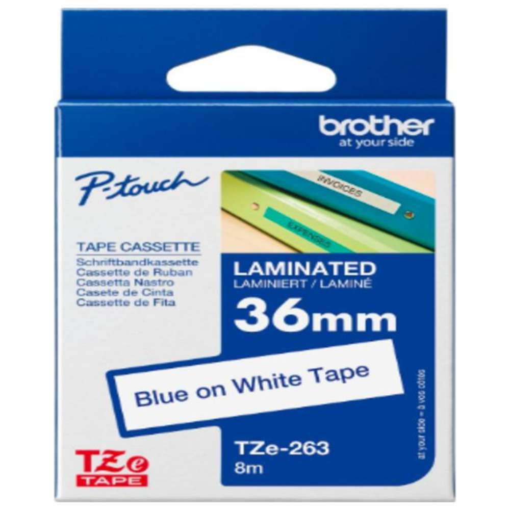Brother - 36mm Blue On White Laminated Label Tape TZE-263