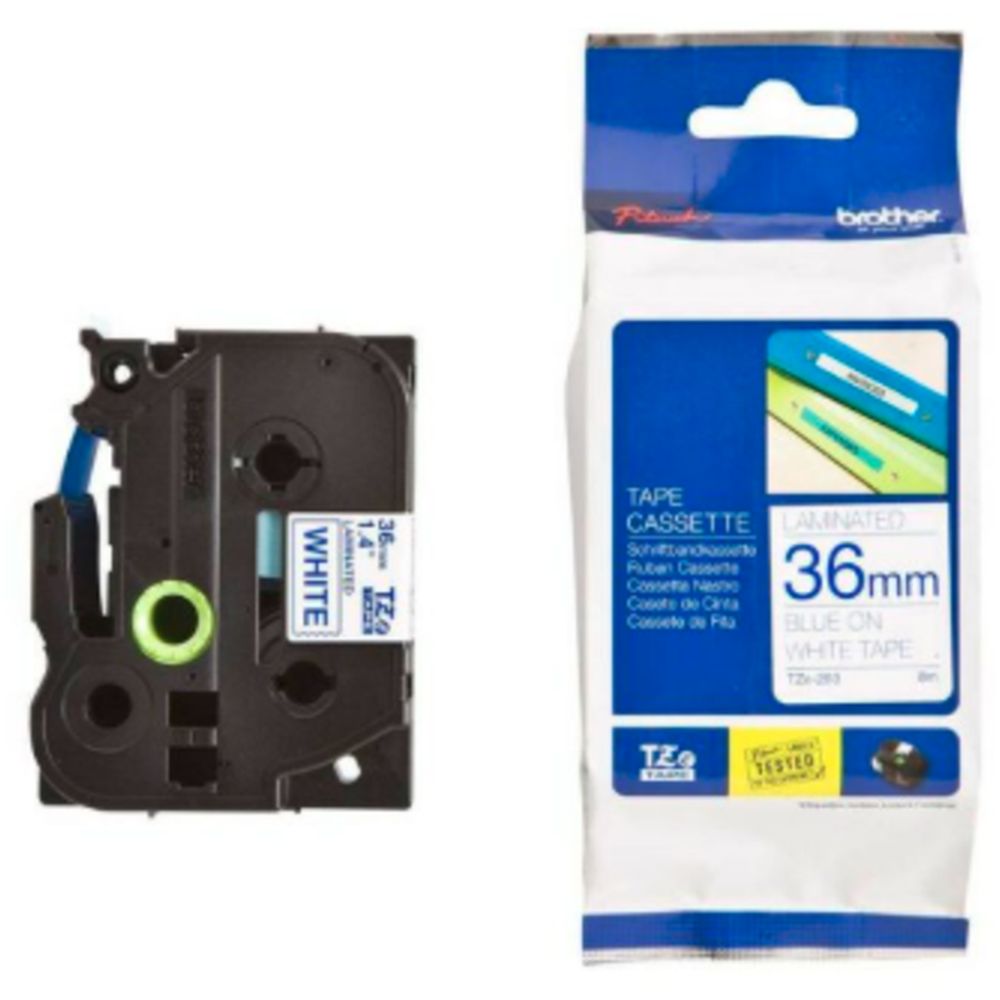 Brother - 36mm Blue On White Laminated Label Tape TZE-263