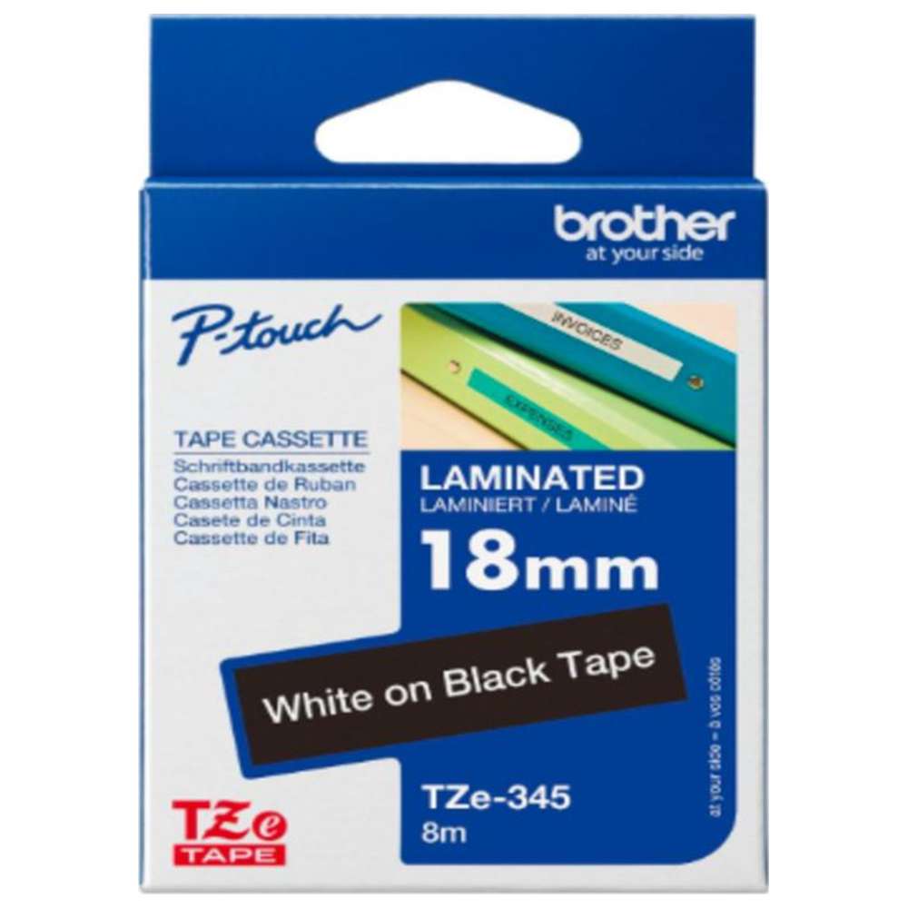 Brother - 18mm White On Black Laminated Label Tape TZE-345