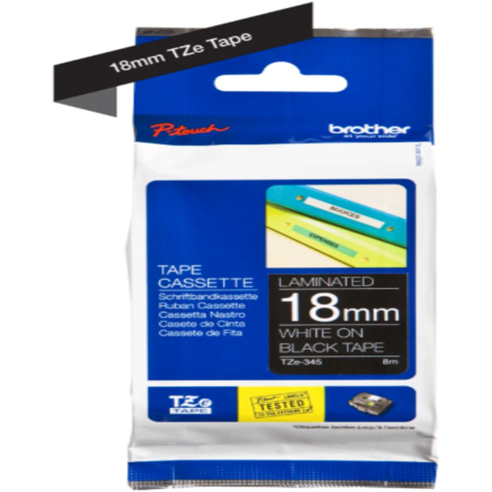 Brother - 18mm White On Black Laminated Label Tape TZE-345