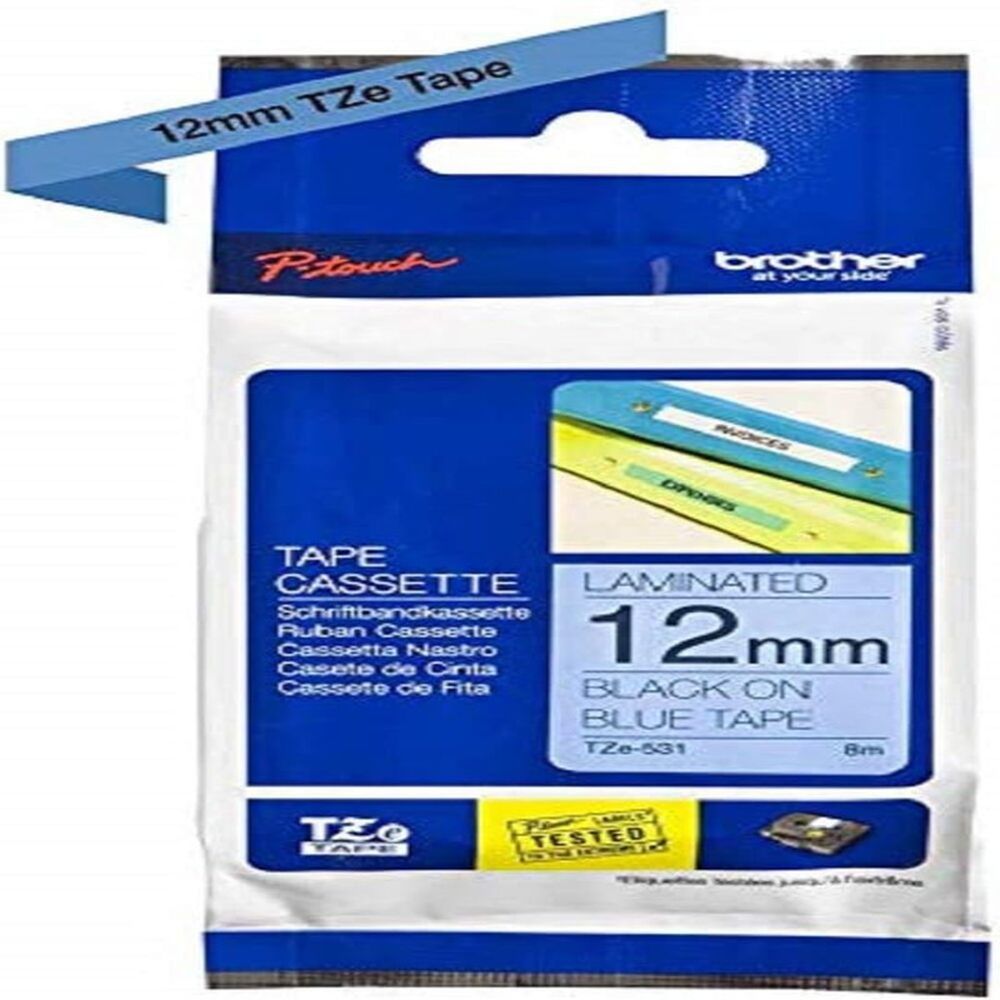 برذر- شريط تسمية 12 مم أسود على أزرق