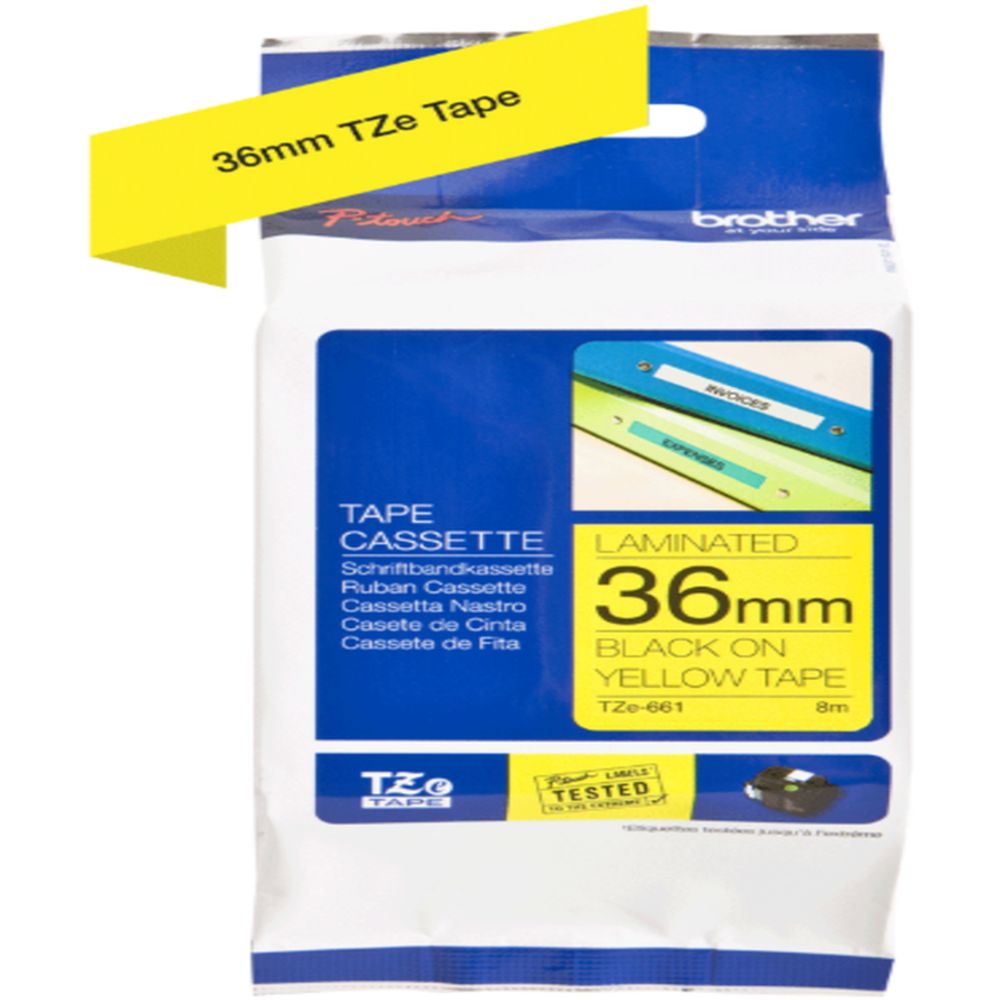 برذر - شريط تسمية 36 مم - أسود على أصفر - TZE-661