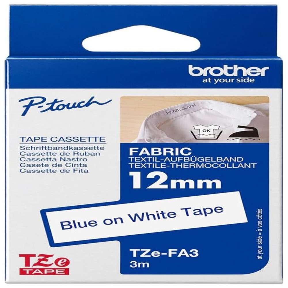 Brother - 12mm Iron On Fabric Tape TZe-FA3 - Blue On White