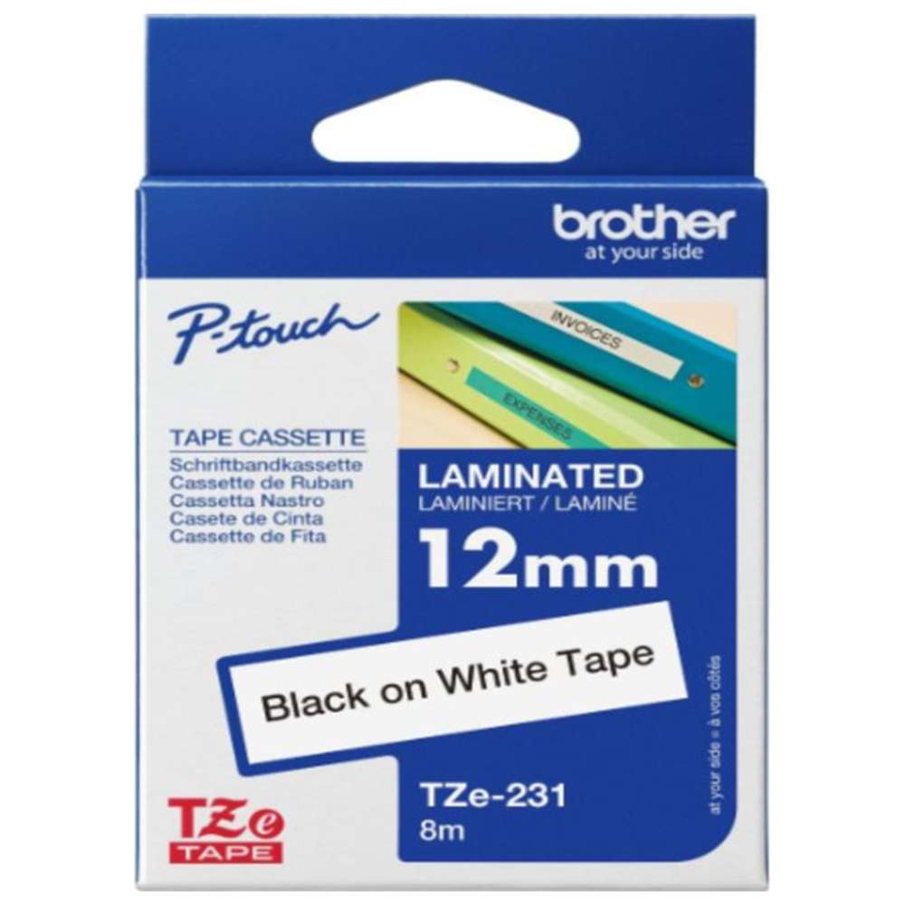 Brother - 12mm Black On White Label Tape 