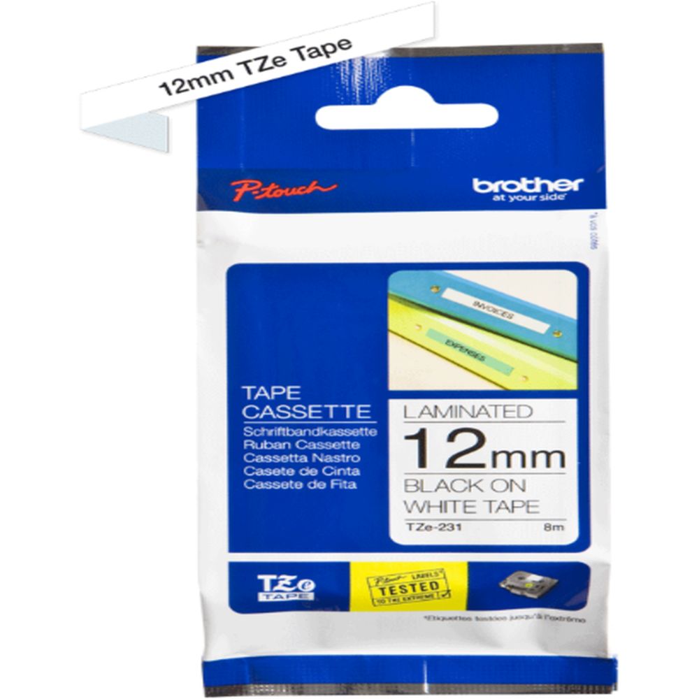 Brother - 12mm Black On White Label Tape 