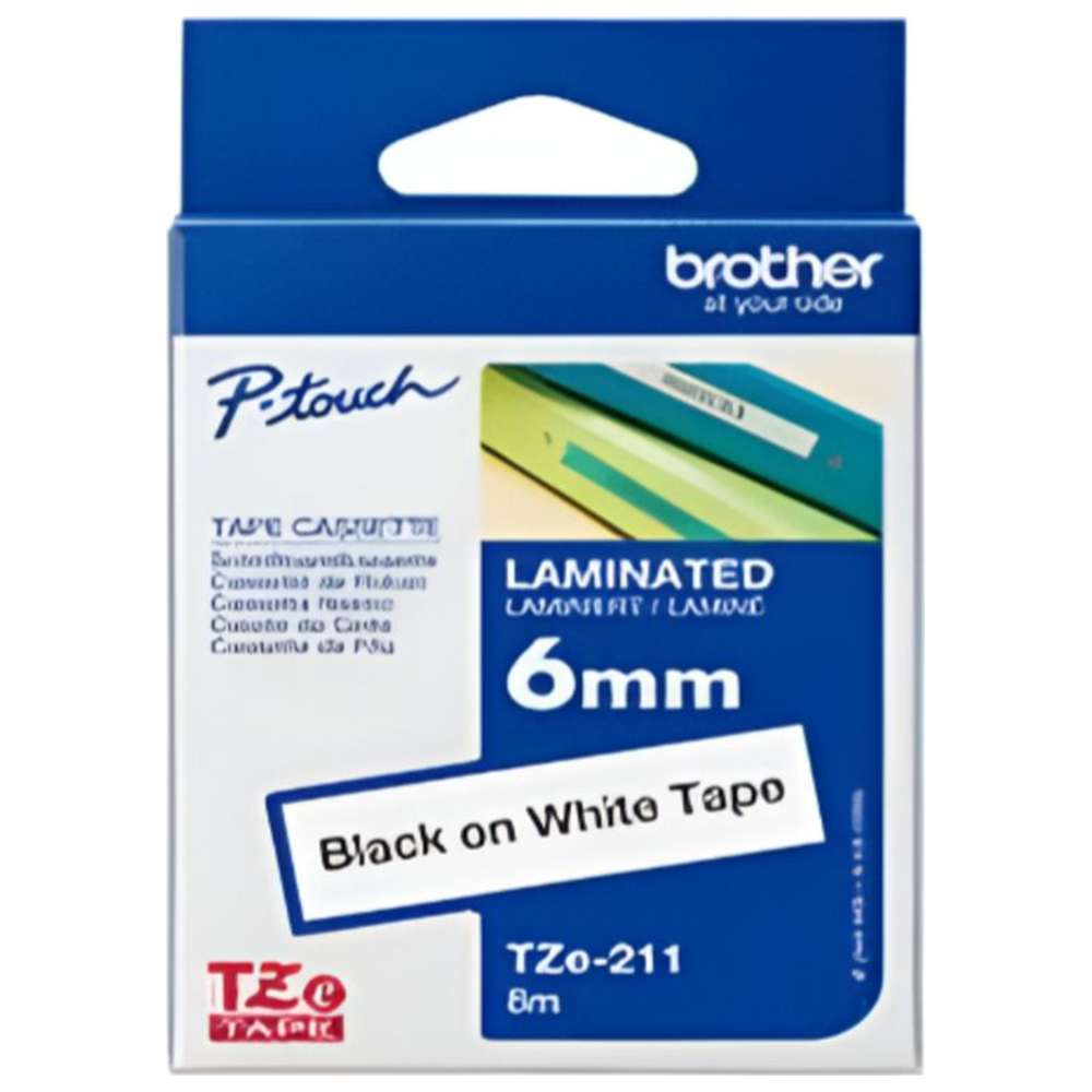 Brother - 6mm Black On White Label Tape 
