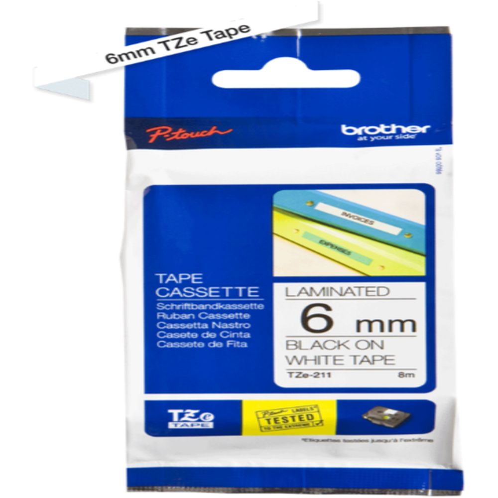 Brother - 6mm Black On White Label Tape 