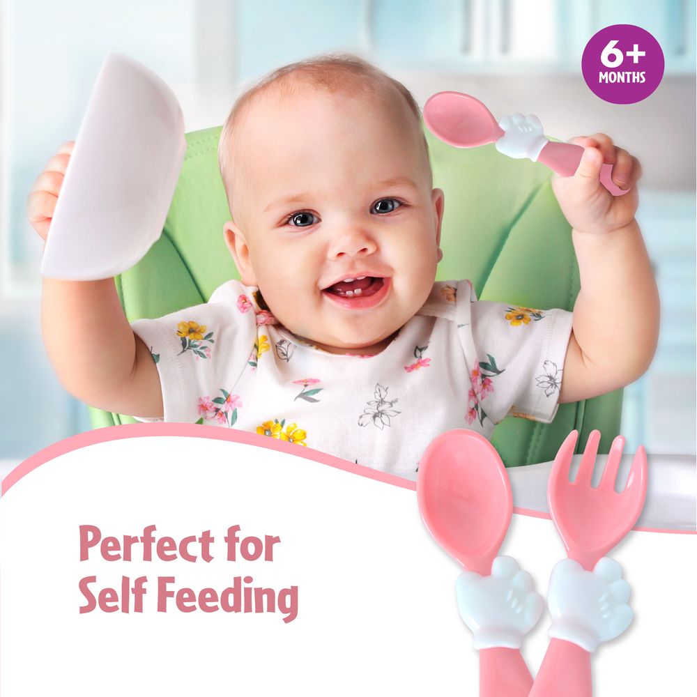 ديزني - شوكة وملعقة ميني قابلة لإعادة الاستخدام - وردي