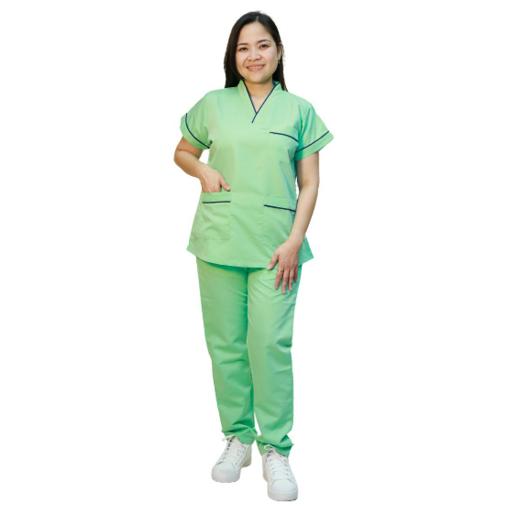 فيرونيكا - طقم قطعتين - طقم طبي بفتحة رقبة مزينة بخط - أخضر نعناعي