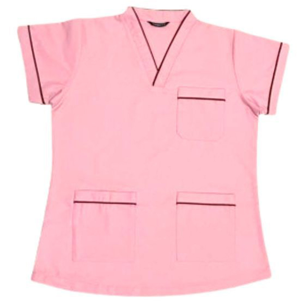 Veronica - 2pc-Set - Scrub Uniform With Piping Neckline - Pink/Maroon