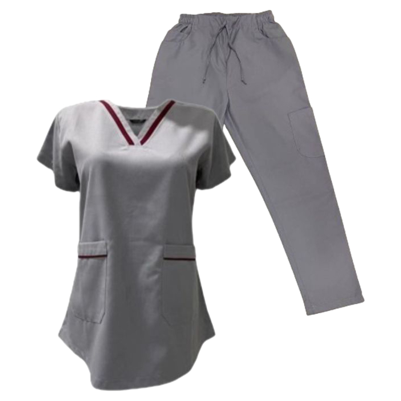 Veronica - 2pc-Set - V-Neck Scrub Uniform With 2 Pockets - Light Grey