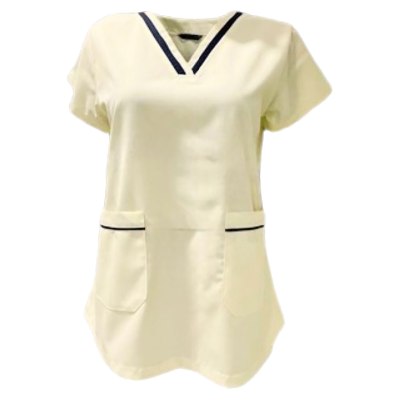 فيرونيكا - طقم زي طبي بياقة بشكل سبعة وجيبين - أوف وايت - قطعتين