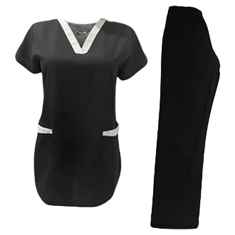 Veronica - 2pc-Set - Scrub Set Uniform With Contrast Patch - Black