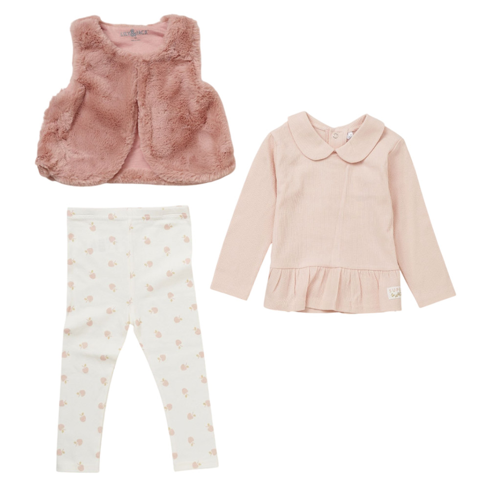 Lily & Jack - 3pc-Set - Baby Girl Top With Pants & Waist Coat - Beige/White
