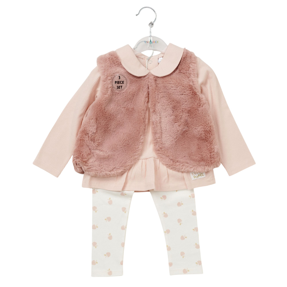 Lily & Jack - 3pc-Set - Girl's Top With Pants & Waist Coat - Beige/White